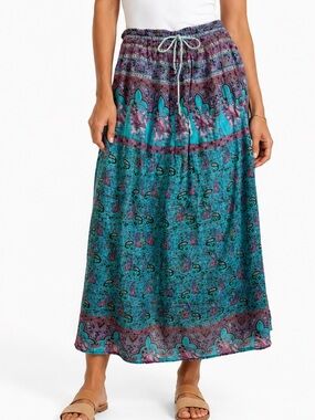 Made In India Paisley Print MIdi Skirt One Size A-Line Flowy Cotton Lawn Boho